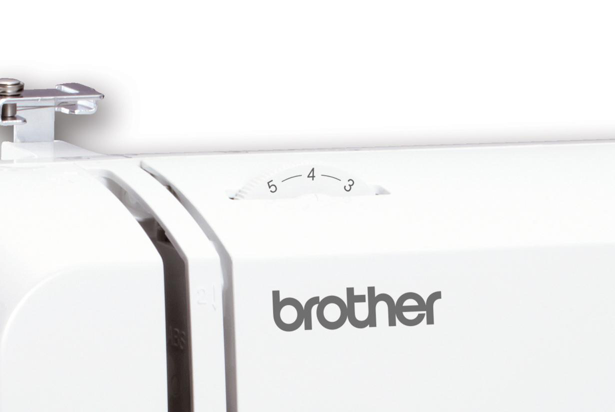 Nahmaschinenteil mit Einstellrad und Brother-Logo.