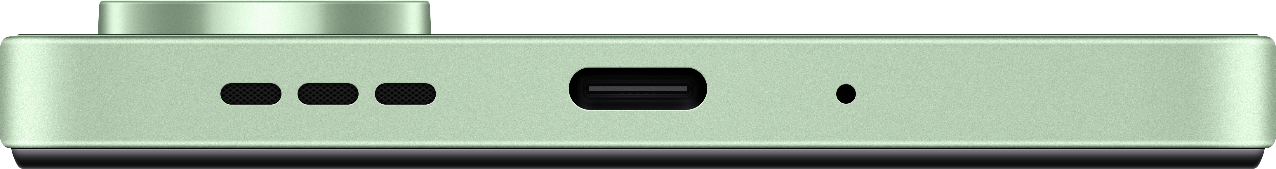 Grüne Kameraunterseite mit Anschlüssen und Tasten. Enthält einen USB-C-Anschluss und andere kleine Tasten.