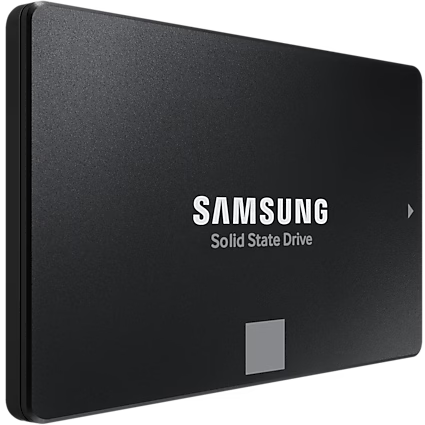 Fekete Samsung Solid State Drive. A Samsung logója látható.