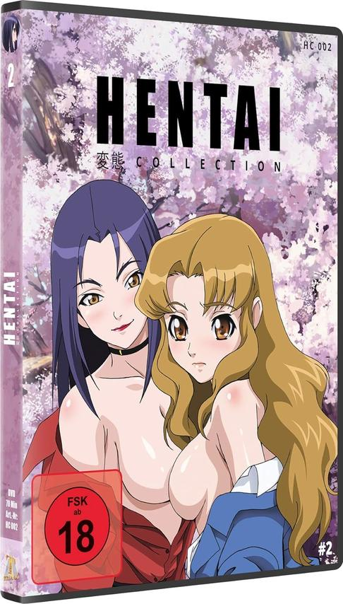 DVD-Hülle zeigt zwei Anime-Frauen. Titel: Hentai Collection. Bewertung: 18+. Hintergrund: blühende rosa Blumen.