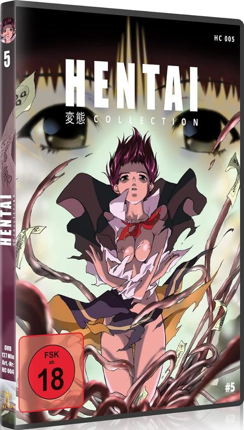 DVD-Hülle mit Anime-Kunst. Frau mit roten Haaren, Titel lautet "Hentai Collection". Rote und schwarze Farben.