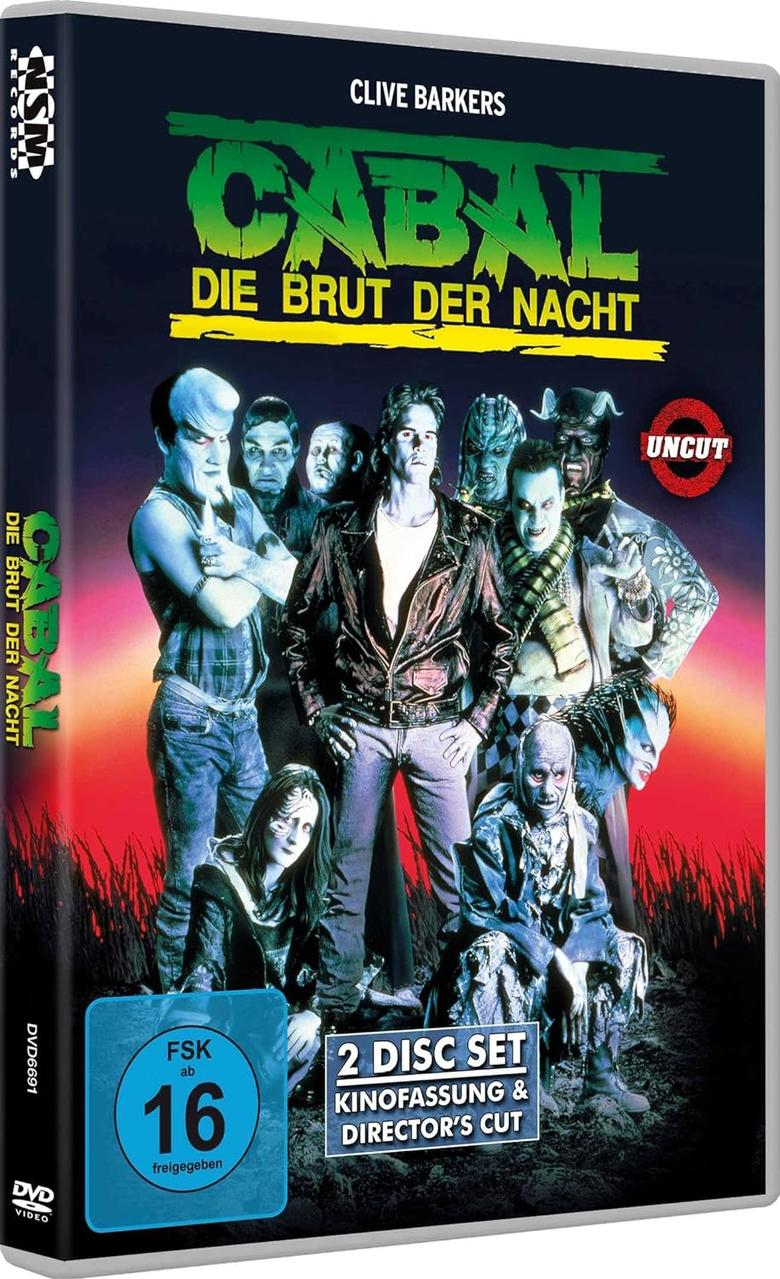 DVD-Hülle für 'Cabala'. Bild von Charakteren aus dem Film. Grün-, Schwarz- und Rot-Farbschema. Uncut-Ausgabe.