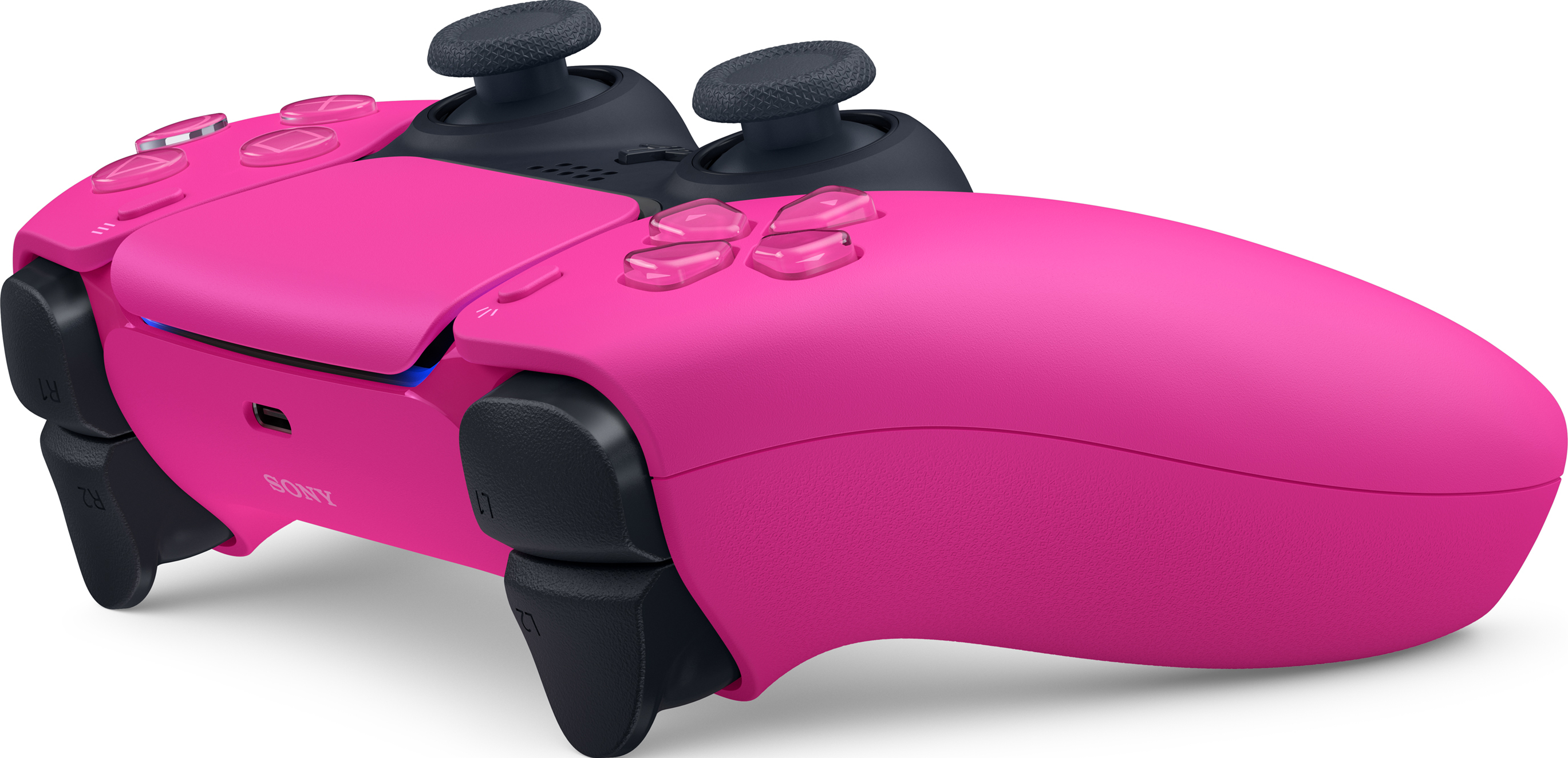 Ein pinkfarbener PlayStation 5-Controller.
