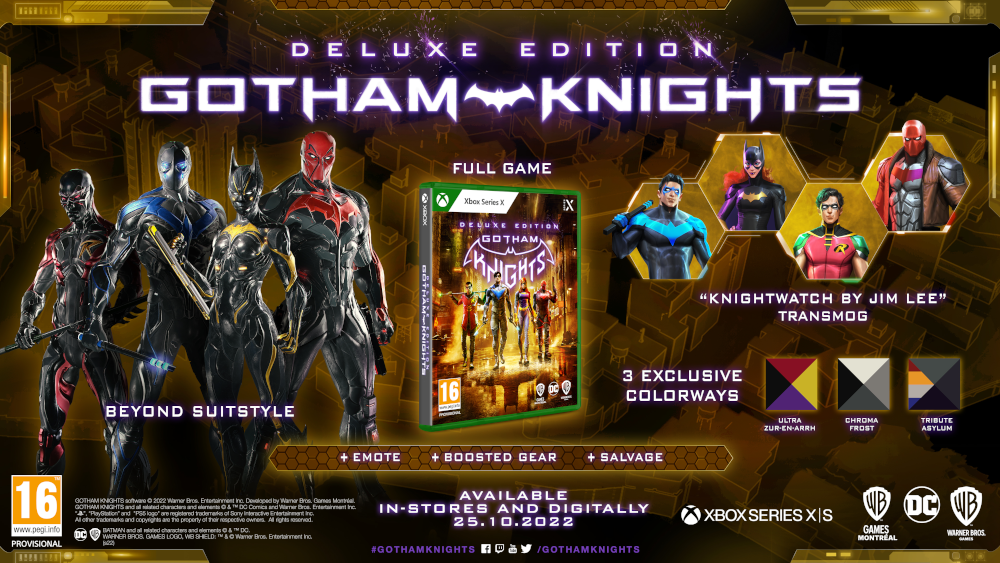 Gotham Knights Deluxe Edition, szereplők, logó és megjelenési dátum.