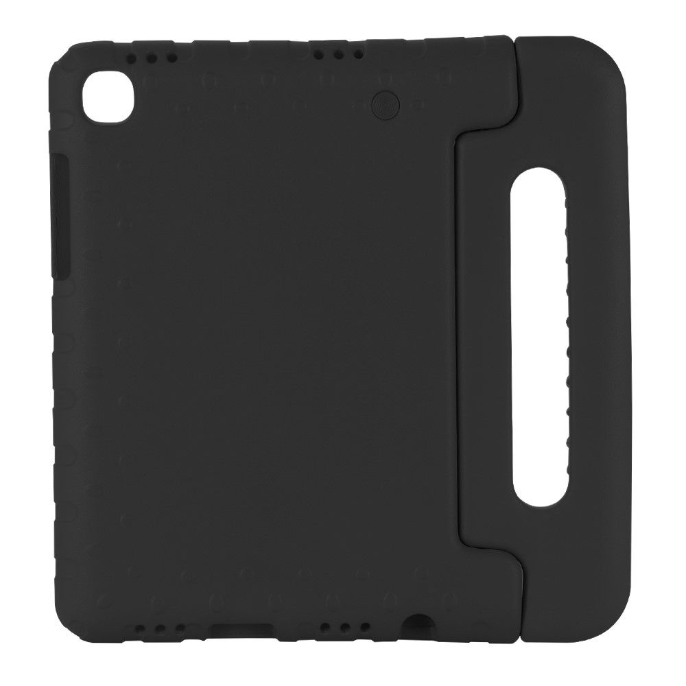 Black tablet case with a handle on the right side. The surface is textured with small bumps.