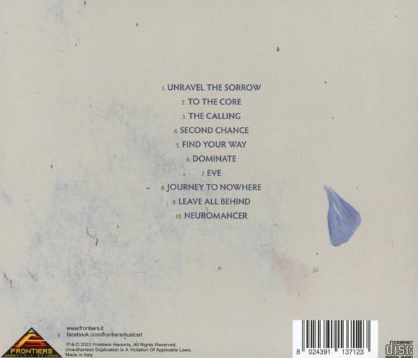 Rückseite einer CD-Hülle mit einer Liste von zehn Titeln, einer kleinen blauen Blume und einem Copyright-Hinweis.