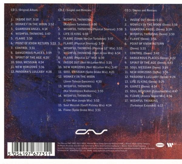CD zenei számlistával: Inside Out, Monkey in the Moon stb. fehér háttéren.