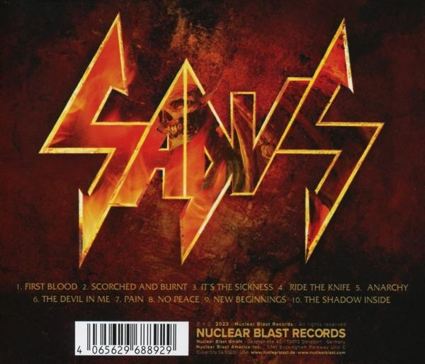 CD-Cover mit rotem und gelbem Logo mit Totenkopf und dem Bandnamen SAVAGE.