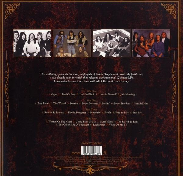 Albumcover. Fotos der Bandmitglieder befinden sich über der Titelliste. Brauner Hintergrund.
