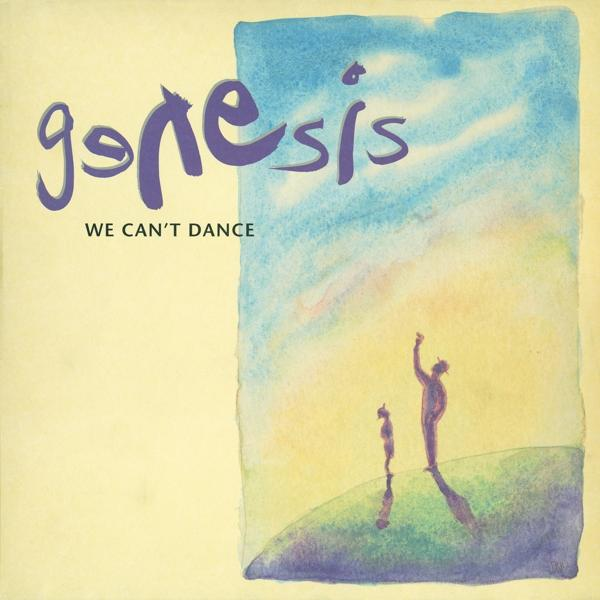 Cover: lila Schriftzug 'genesis', darunter 'WE CAN'T DANCE'. Aquarell von Himmel u. Hügel.