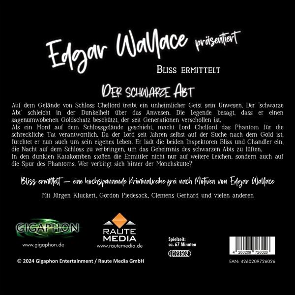 Buchcover mit Text. Titel: Der Schwarze Abt. Geschichte über einen Geist in einem Schloss und einen geheimen Schatz.