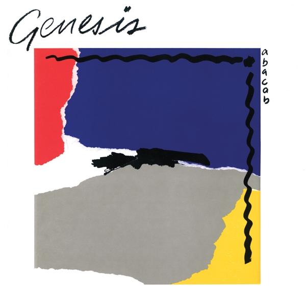 Abstrakte Collage mit roten, blauen, grauen und gelben Flächen. "Genesis" und "abacab".