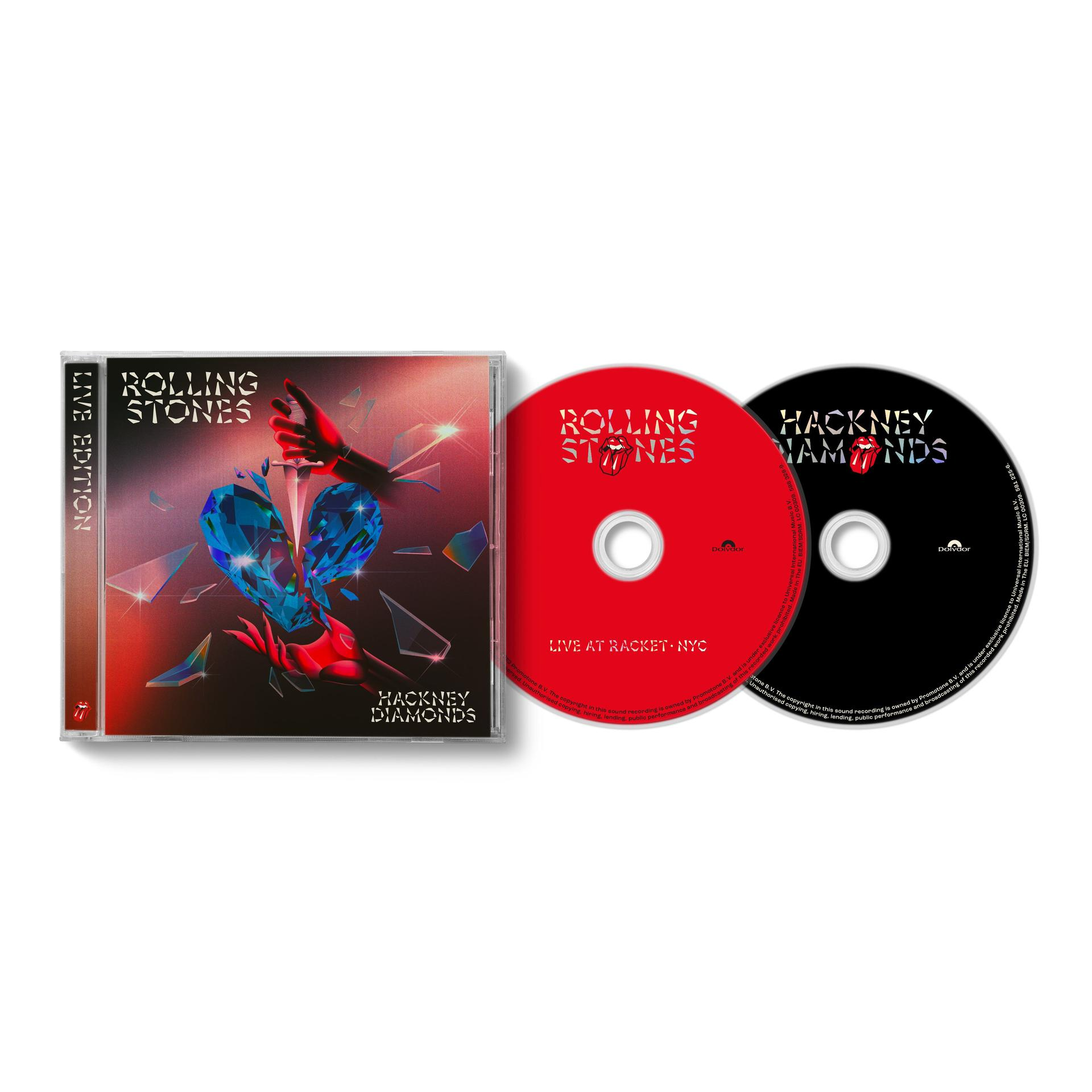 CD-Hülle mit zwei CDs. Eine ist rot, die andere schwarz. Das Cover hat Diamanten und Text.