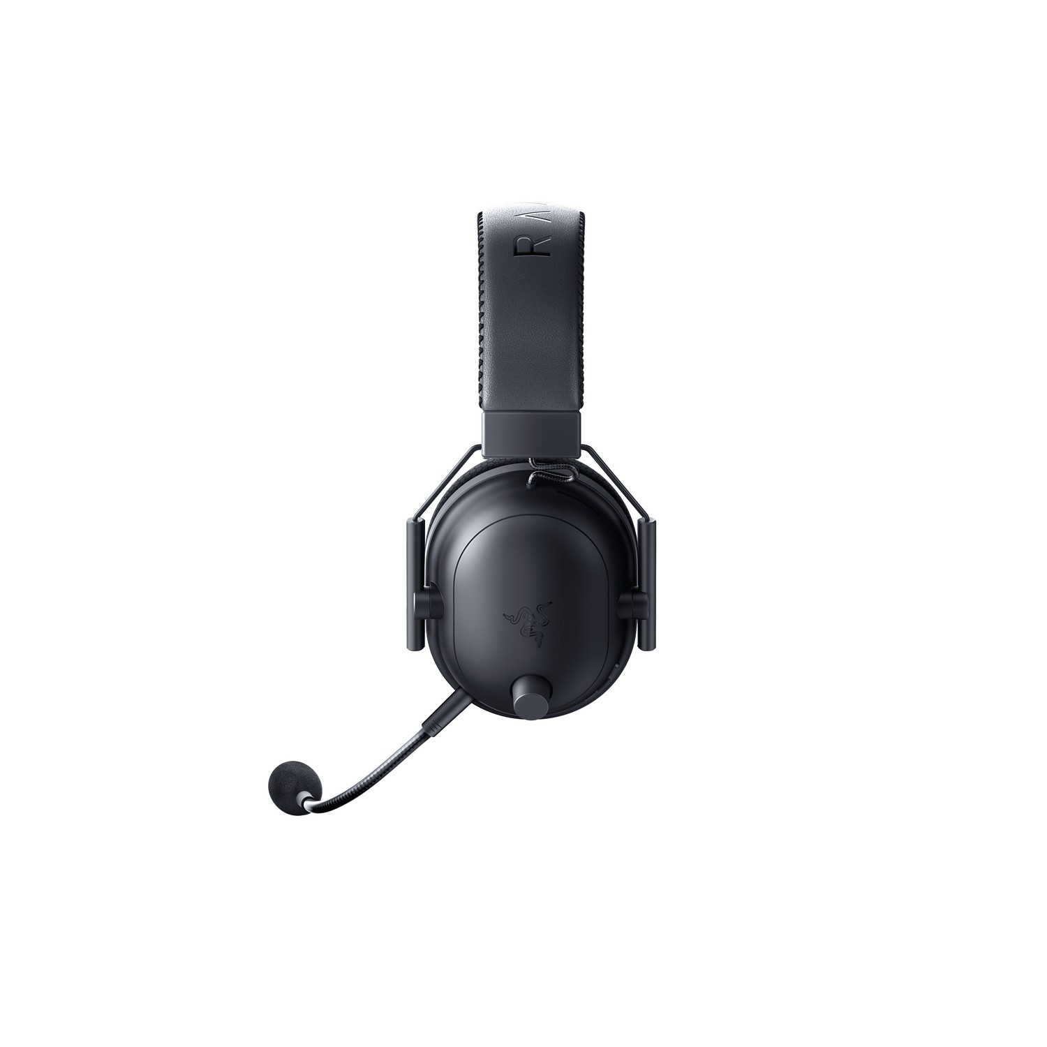 Casque Razer noir avec microphone, fond blanc.