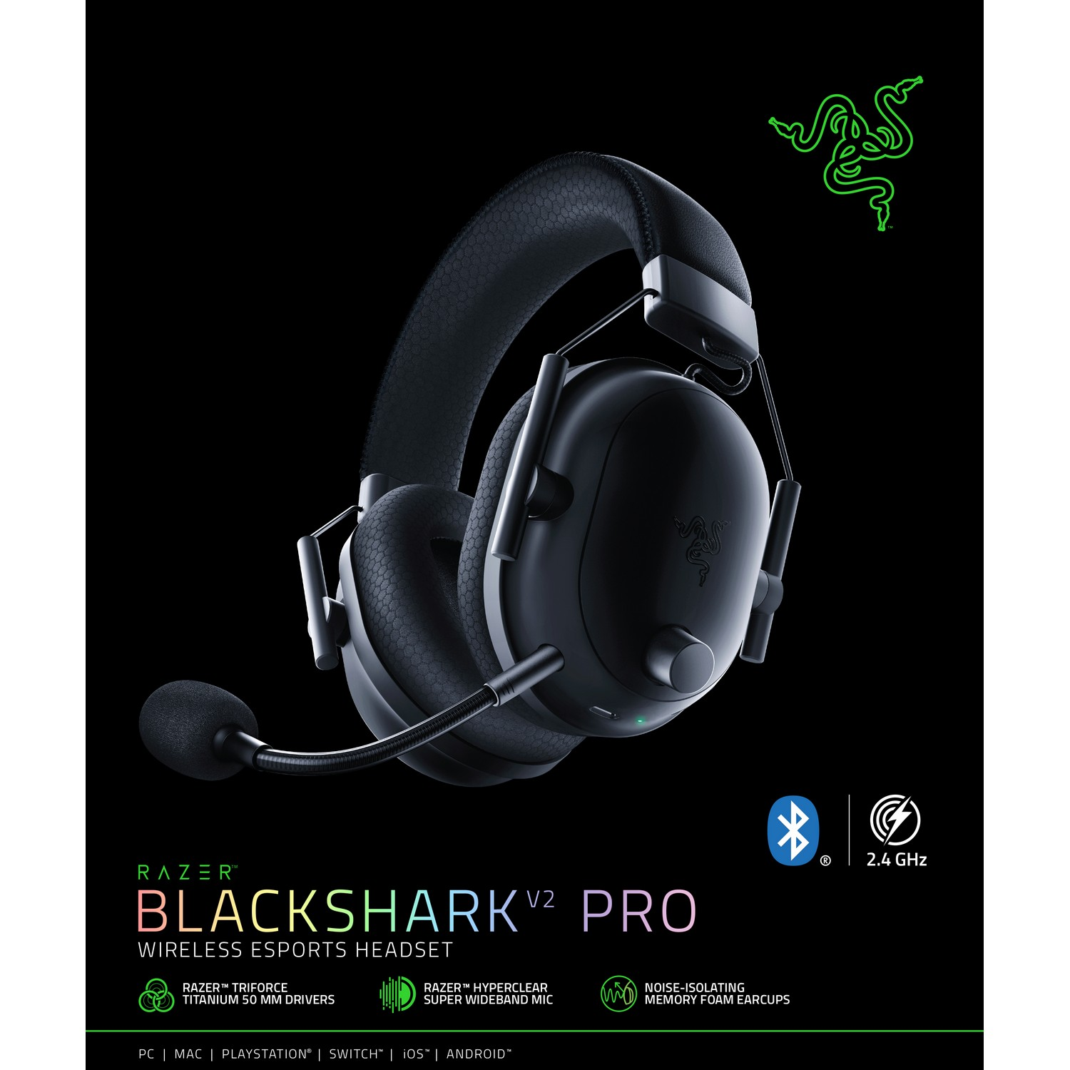 Casque de jeu noir avec logo Razer et détails du produit.