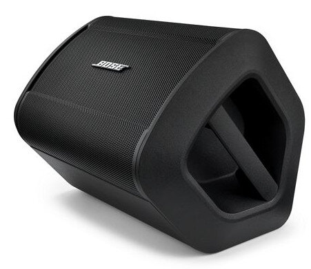 Czarny głośnik Bose o unikalnej, kątowej konstrukcji.