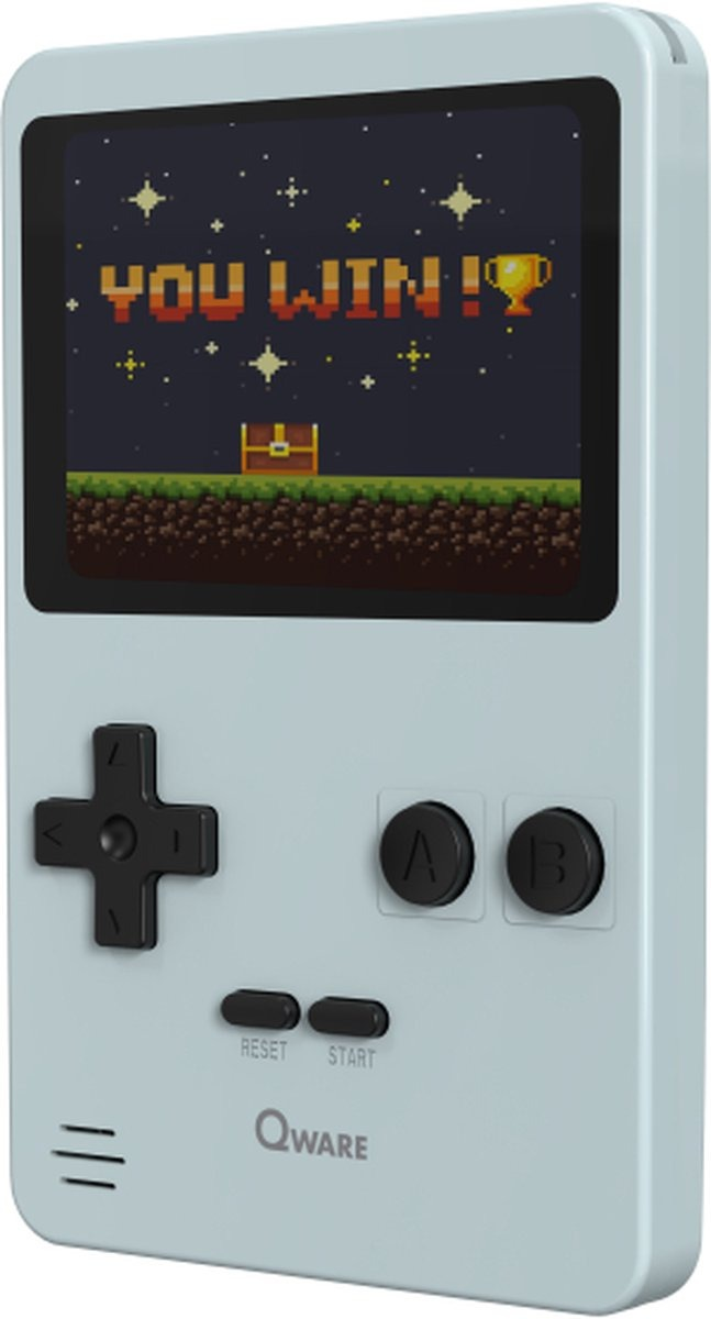 Une console de jeu portable avec un écran affichant un jeu pixélisé.