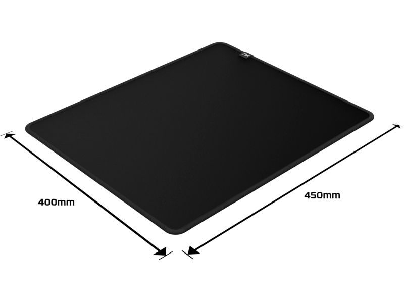 Alfombrilla de ratón negra con dimensiones: 890 mm x 450 mm.
