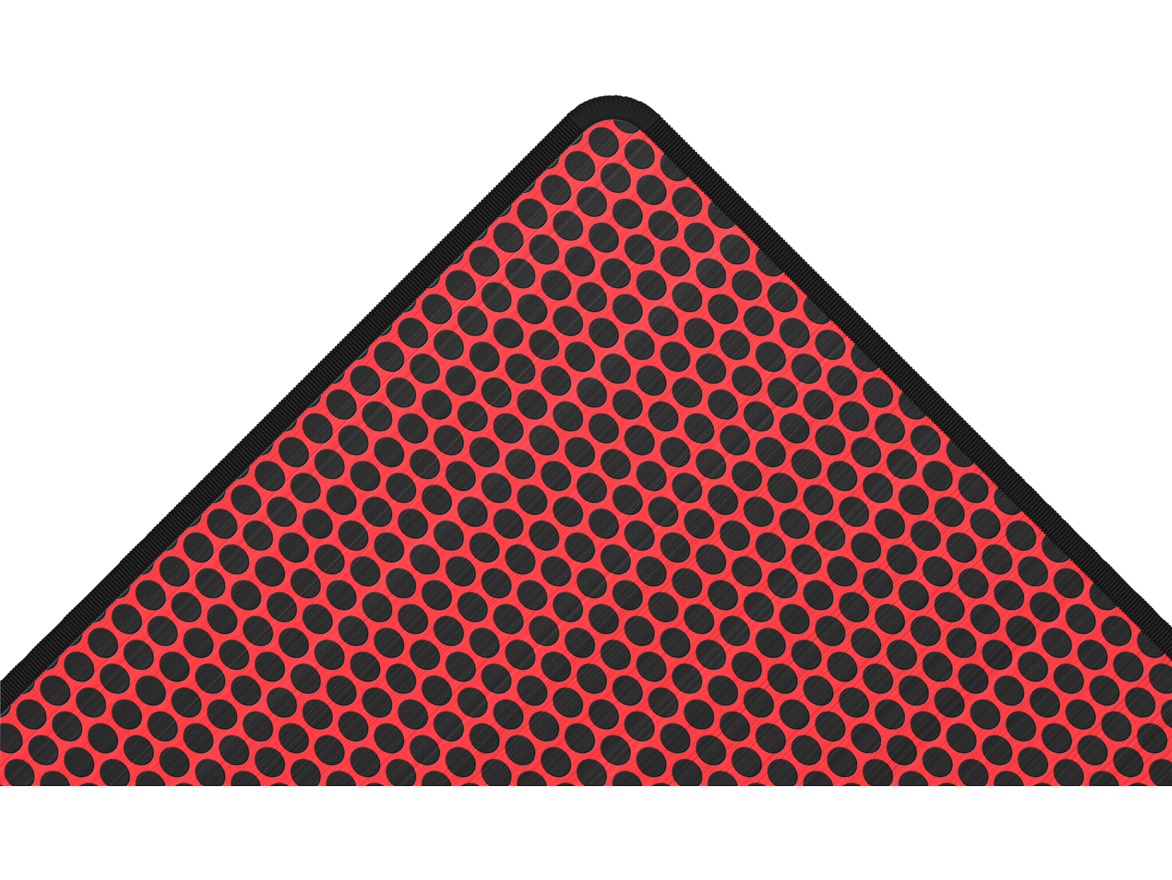 Triángulo rojo con puntos negros, sobre un fondo negro. Los bordes del triángulo son redondeados.