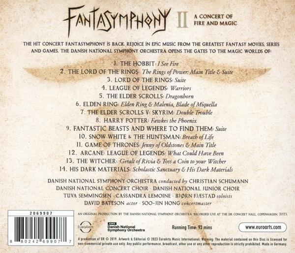 Rückseite einer CD mit Titelliste und Credits für ein Konzert von Feuer und Magie.