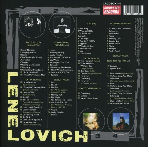 Albumcover mit Titellisten und Fotos von Lene Lovich.