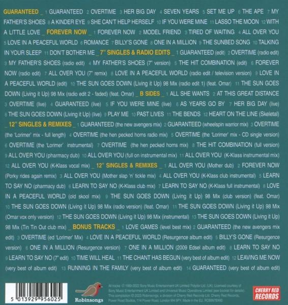 Rückseite eines Albums mit vielen Songtiteln in weißem Text.