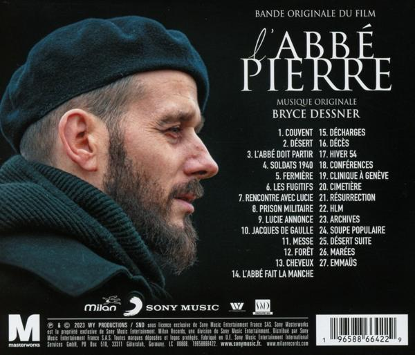 Albumcover des Films 'L'Abbé Pierre' mit Porträt eines Mannes und Text.