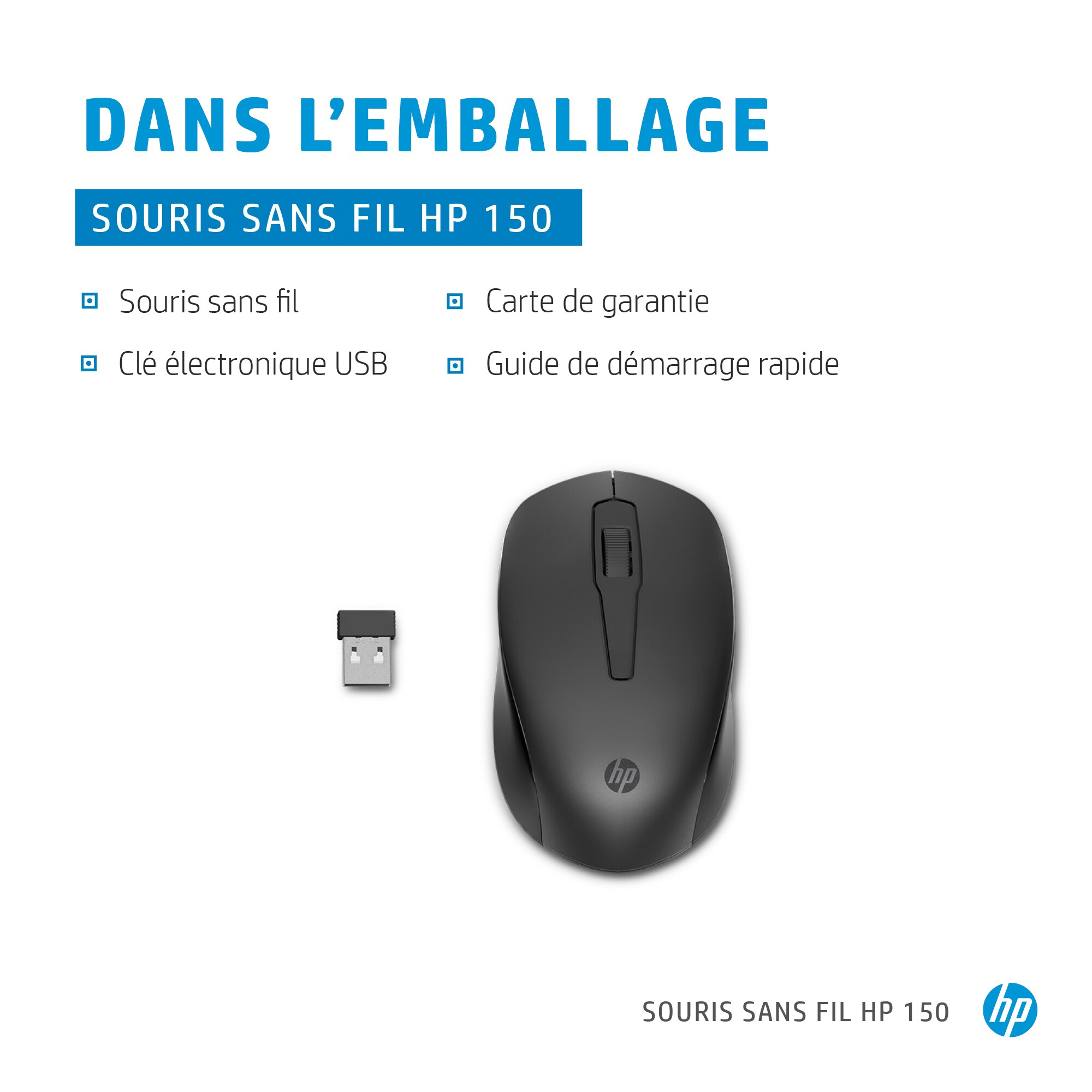 HP wireless mouse with a USB receiver next to it.