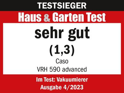 Testergebnis mit rotem Hintergrund: „sehr gut (1,3)“ und Logo „Haus & Garten Test“.