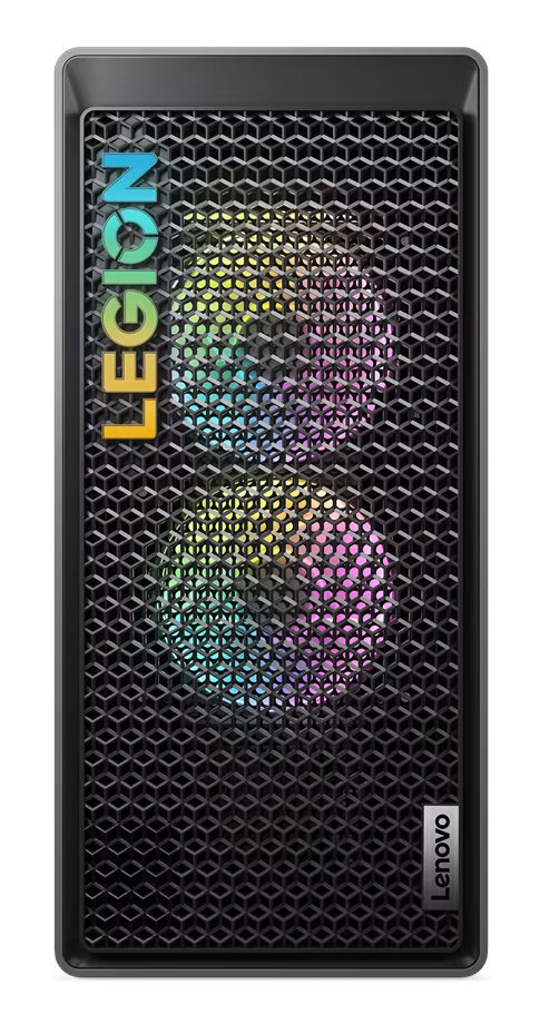 Czarna wieża Lenovo Legion PC z oświetleniem RGB.