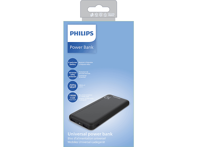 PHILIPS DLP1810CB 10.000 mAh 2xUSB-A 2.1A, USB-C Çıkış Taşınabilir Şarj Cihazı Siyah_1