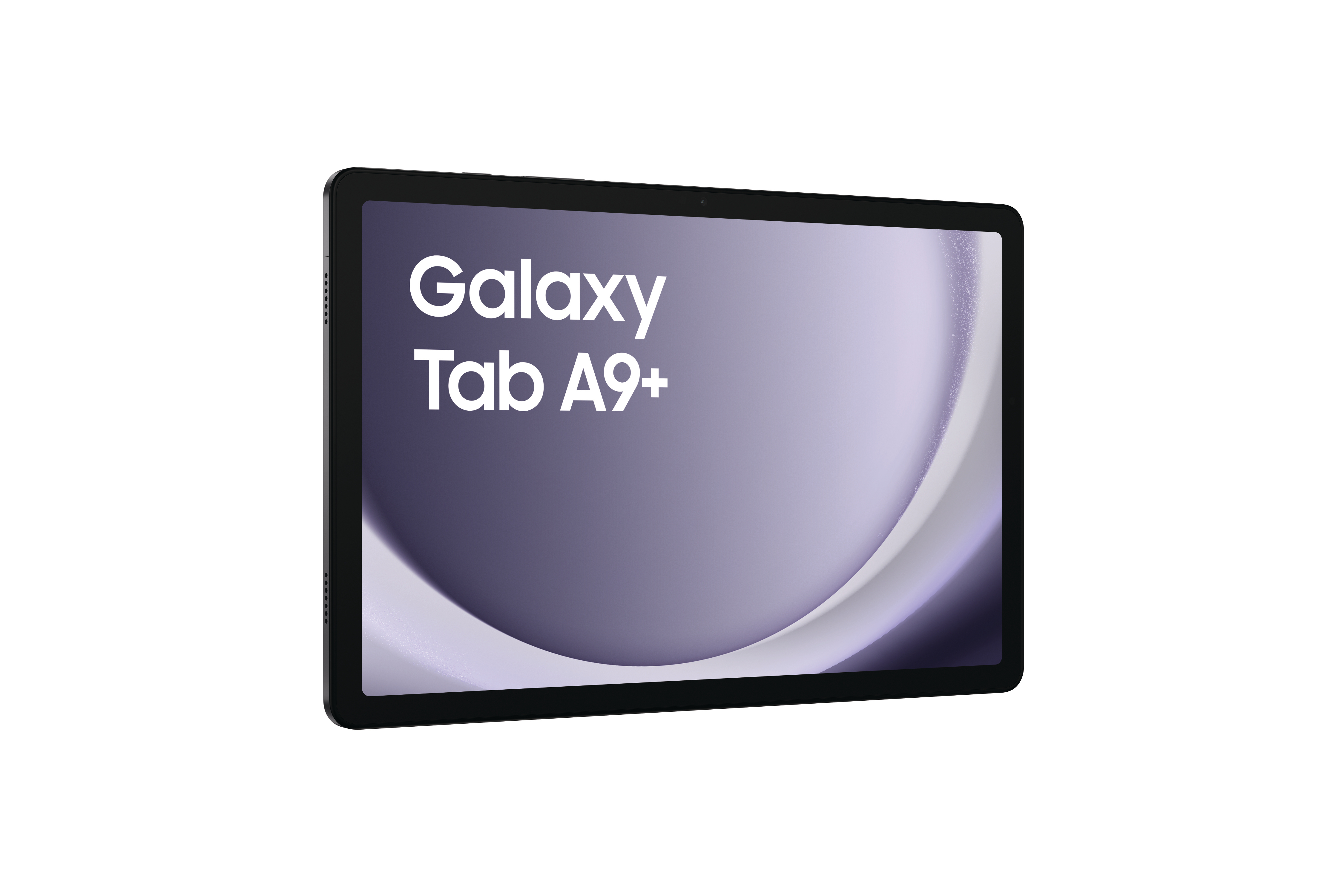 Schwarzes Tablet mit Galaxy Tab A9+ auf dem Bildschirm.