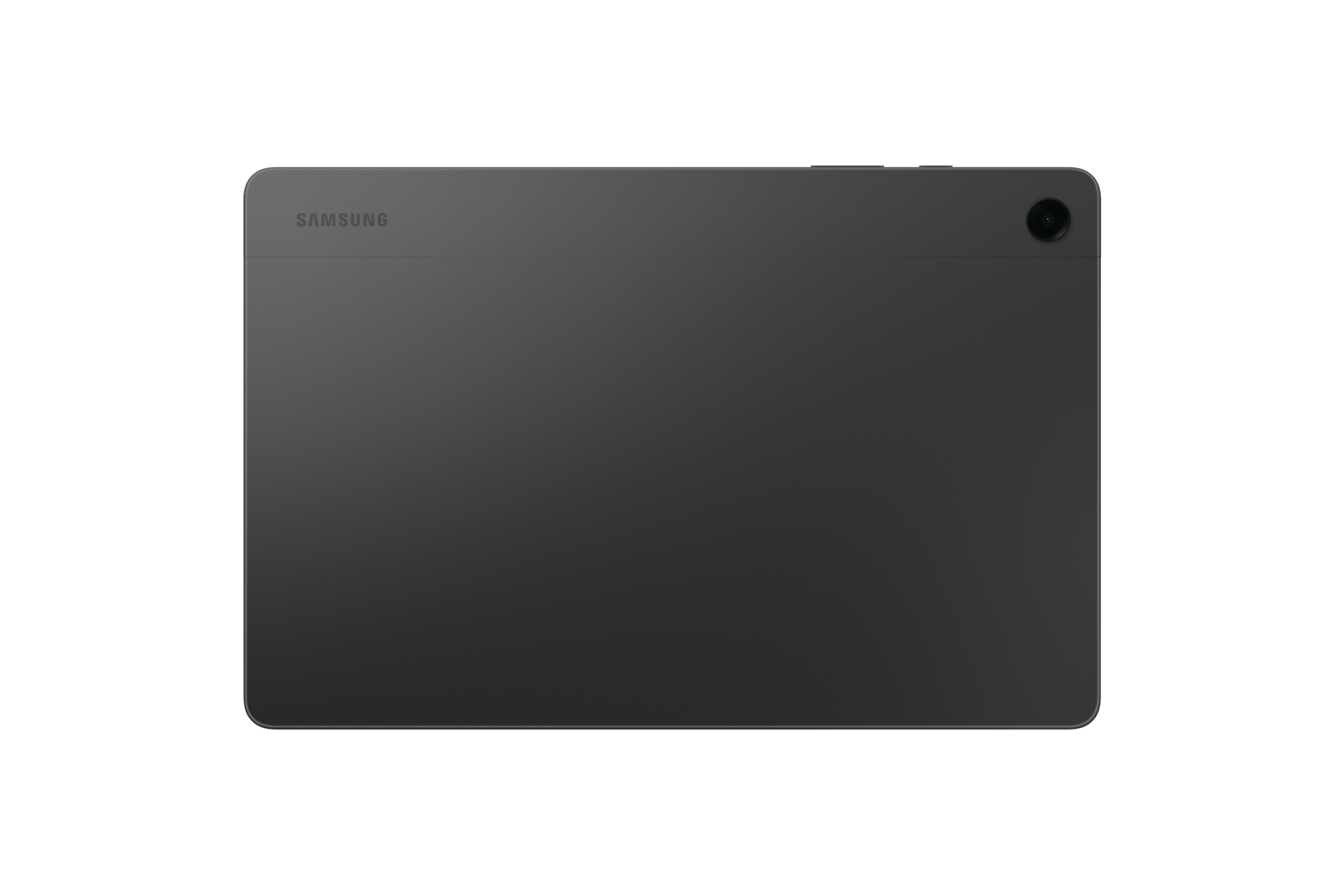 Ein graues Samsung-Tablet, Rückansicht.
