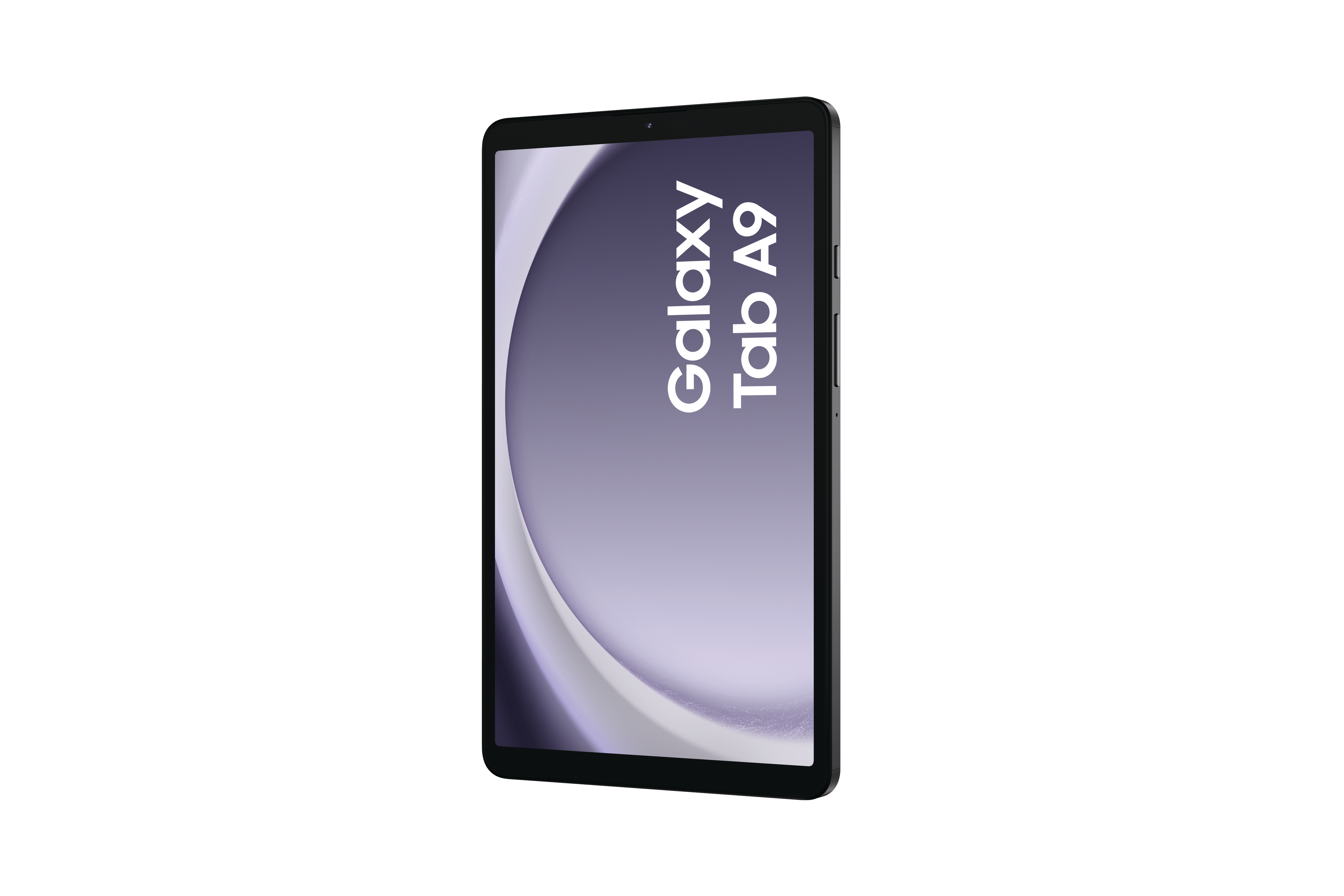Schwarzes Tablet mit weißem Hintergrund.