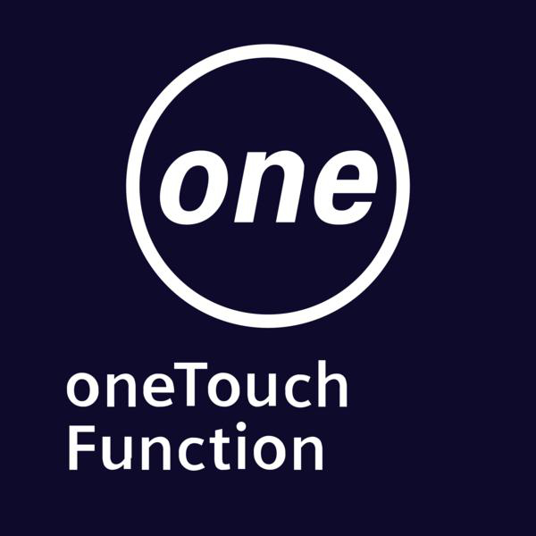 Logo mit weißem Kreis und 'one' darin, darunter 'oneTouch Function' auf dunkelblauem Hintergrund.