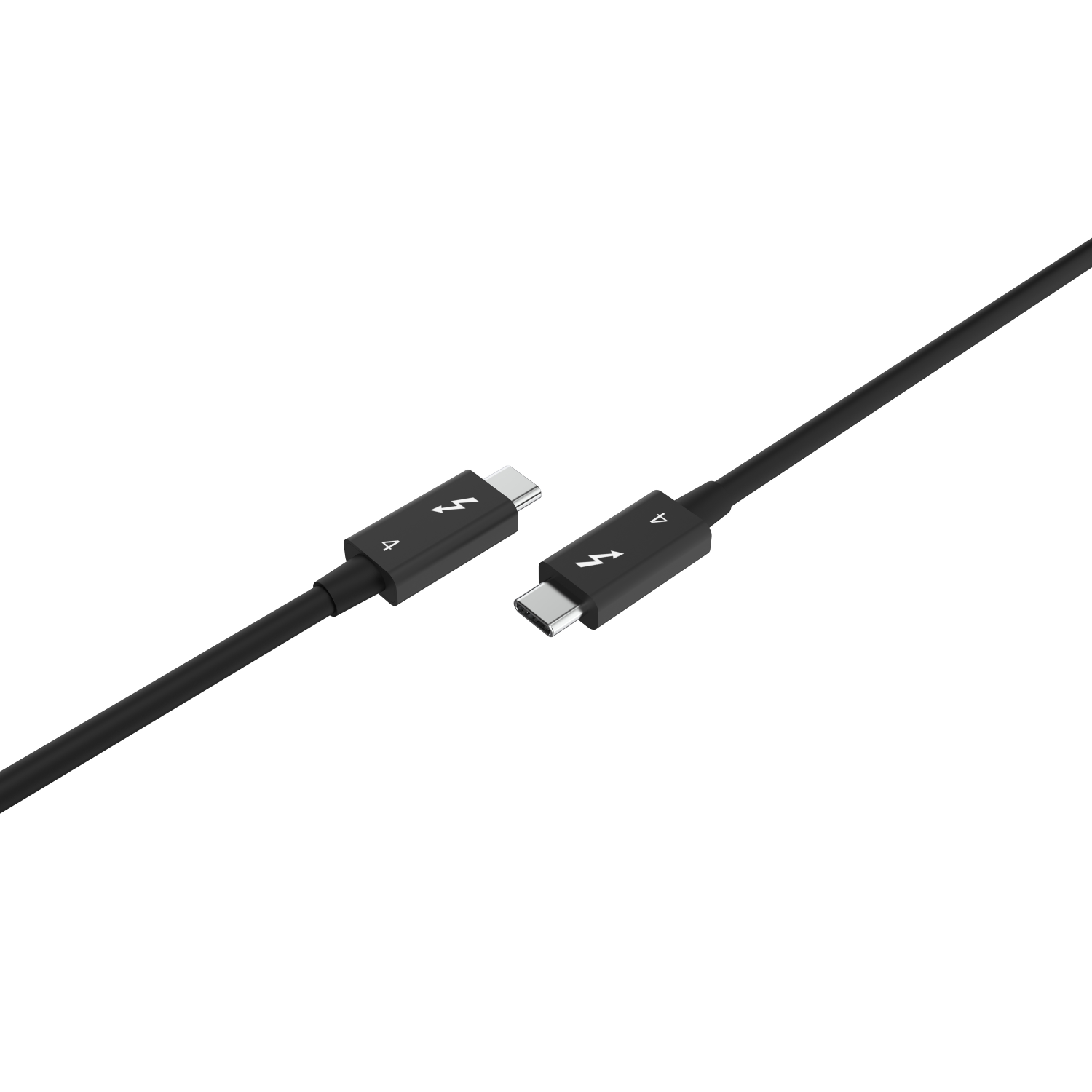 Twee zwarte Thunderbolt-kabels met connectoren. Eén is losgekoppeld.