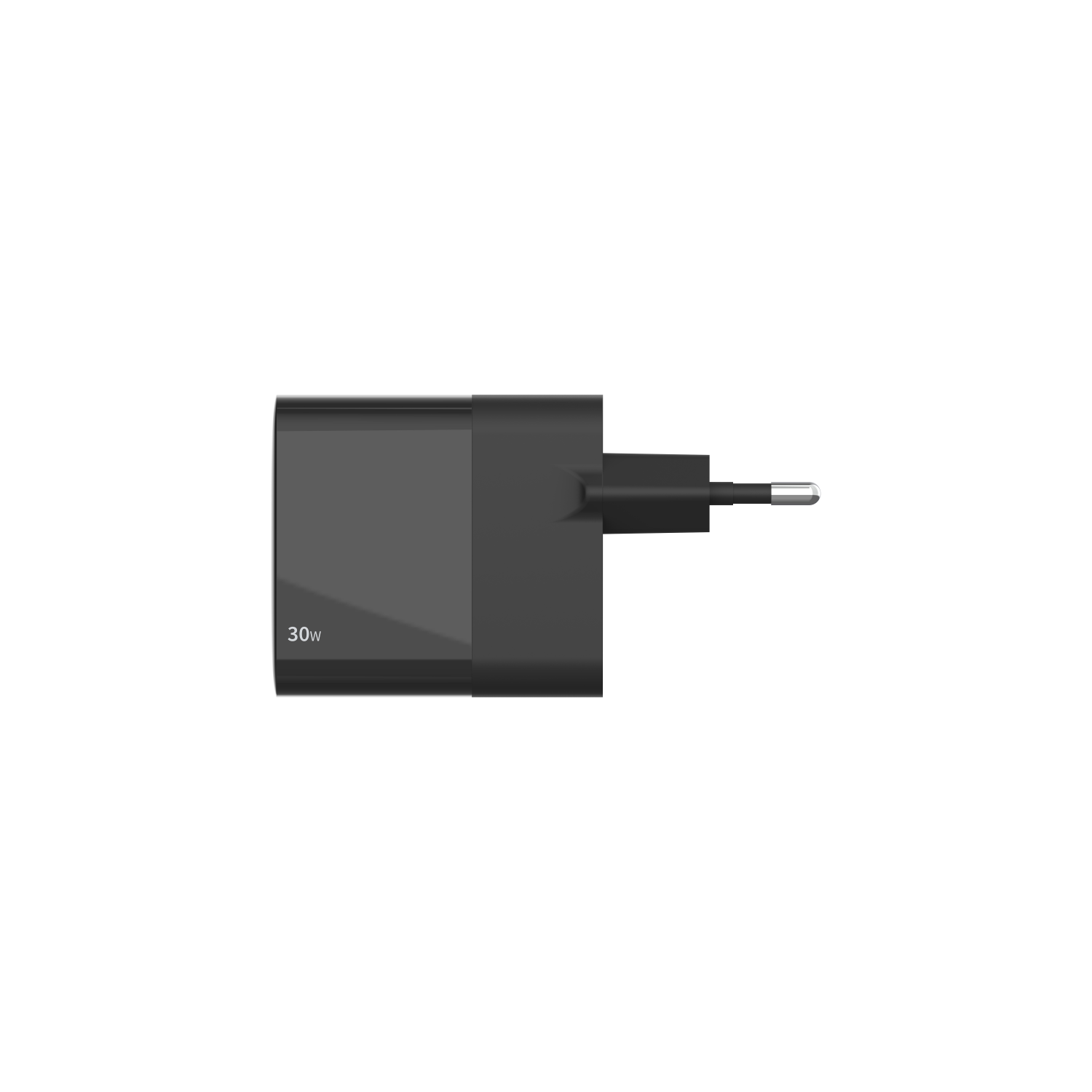 Black 30W wall charger with a plug. The charger is isolated on a white background.