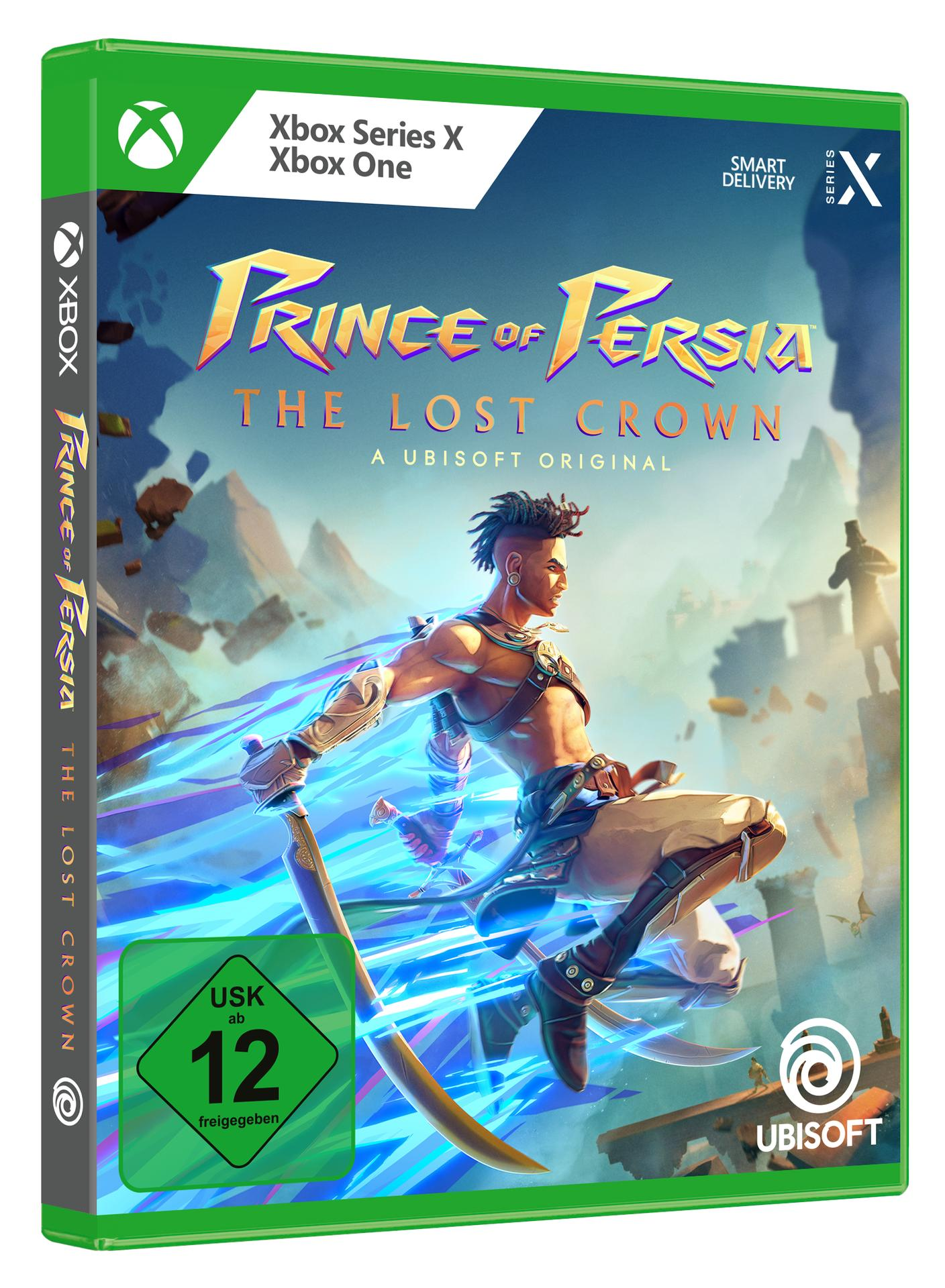 Spielbox von 'Prince of Persia: The Lost Crown'. Mann mit Schwert auf dem Cover. Grün und Schwarz.