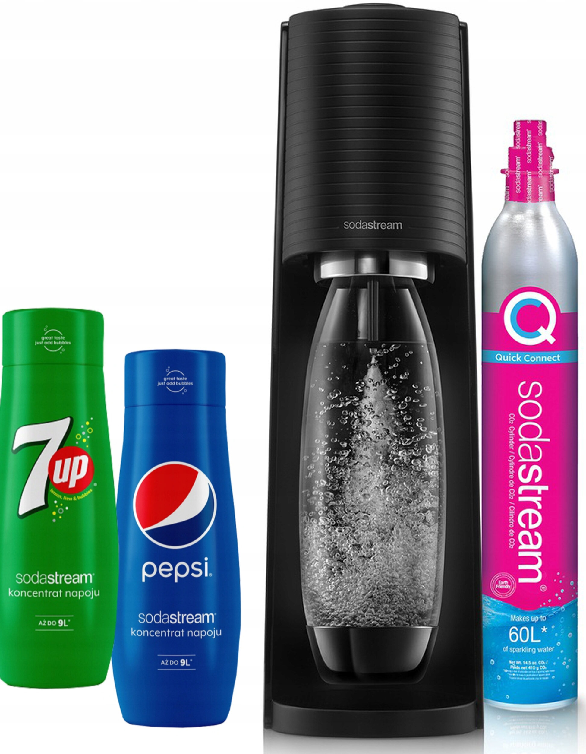Saturator SODASTREAM TERRA Czarny + 2 Syropy PEPSI i 7UP