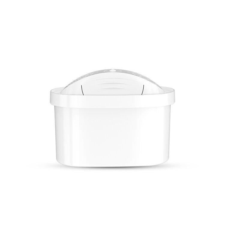 Biały wkład filtrujący wodę, o kształcie walca z kopulastym wierzchem.