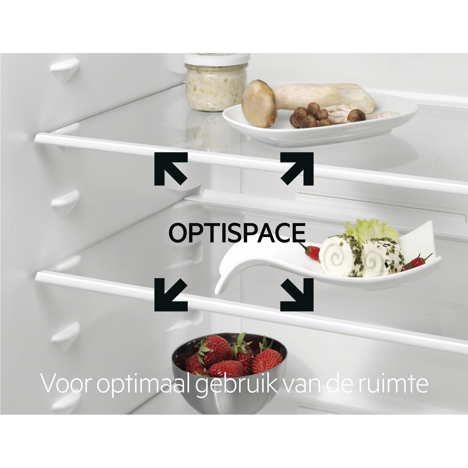A close-up of a fridge with shelves.