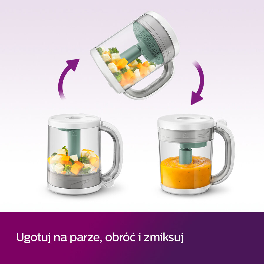 Parowar i blender: gotuj na parze, potem miksuj. Z pokrojonymi warzywami i puree.
