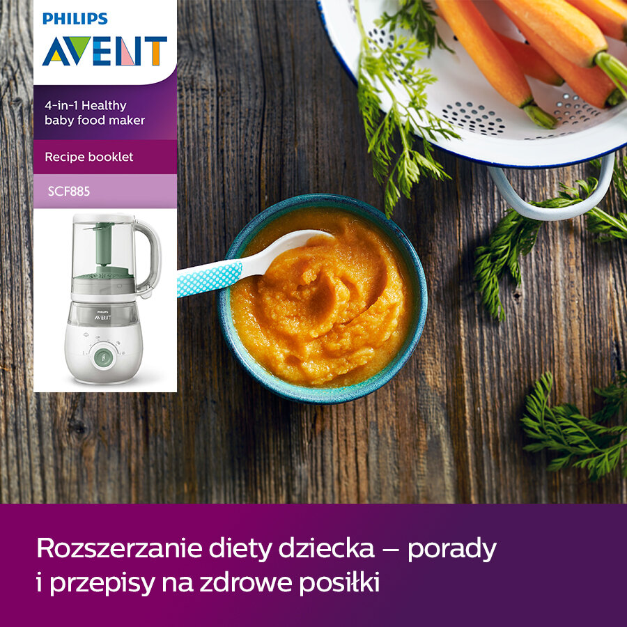 Toster Philips Avent z puree z marchwi i świeżymi marchwiami.
