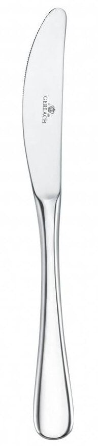 Srebrny nóż do masła z zakrzywionym ostrzem.