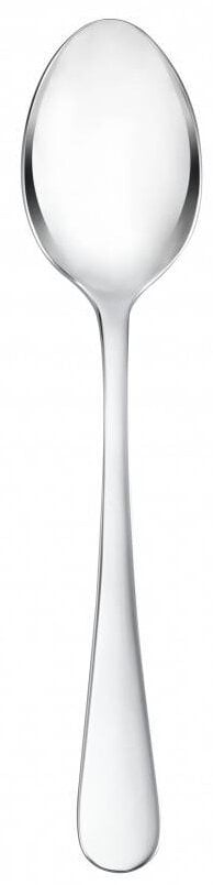 Zbliżenie pojedynczej, błyszczącej, srebrnej łyżki na białym tle.