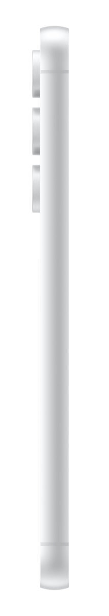 Bok białego telefonu. Ma wystającą kamerę i kilka przycisków.