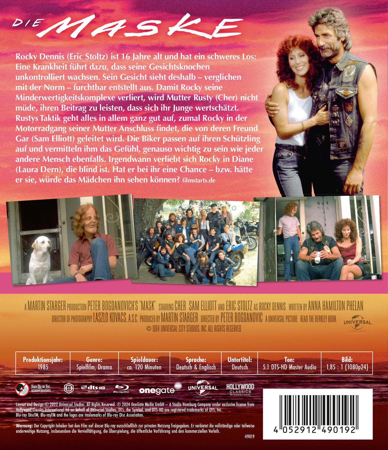 Filmposter für den Film "Mask". Zeigt zwei Personen, einen Mann und eine Frau, in enger Umarmung.