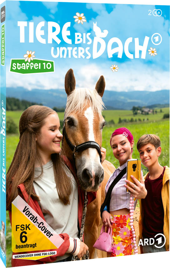 DVD-Hülle mit dem Titel 'Tiere Bis Unters Dach', mit Kindern und einem Pferd.