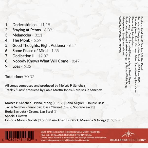 CD-Rückseite mit Titelliste, Credits und Logos. Album von Moisés P. Sánchez u. a.