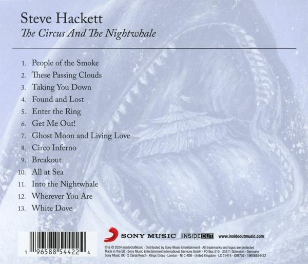 CD-Rückseite mit Titelliste und Credits. Enthält Steve Hacketts 'The Circus And The Nightwhale'.